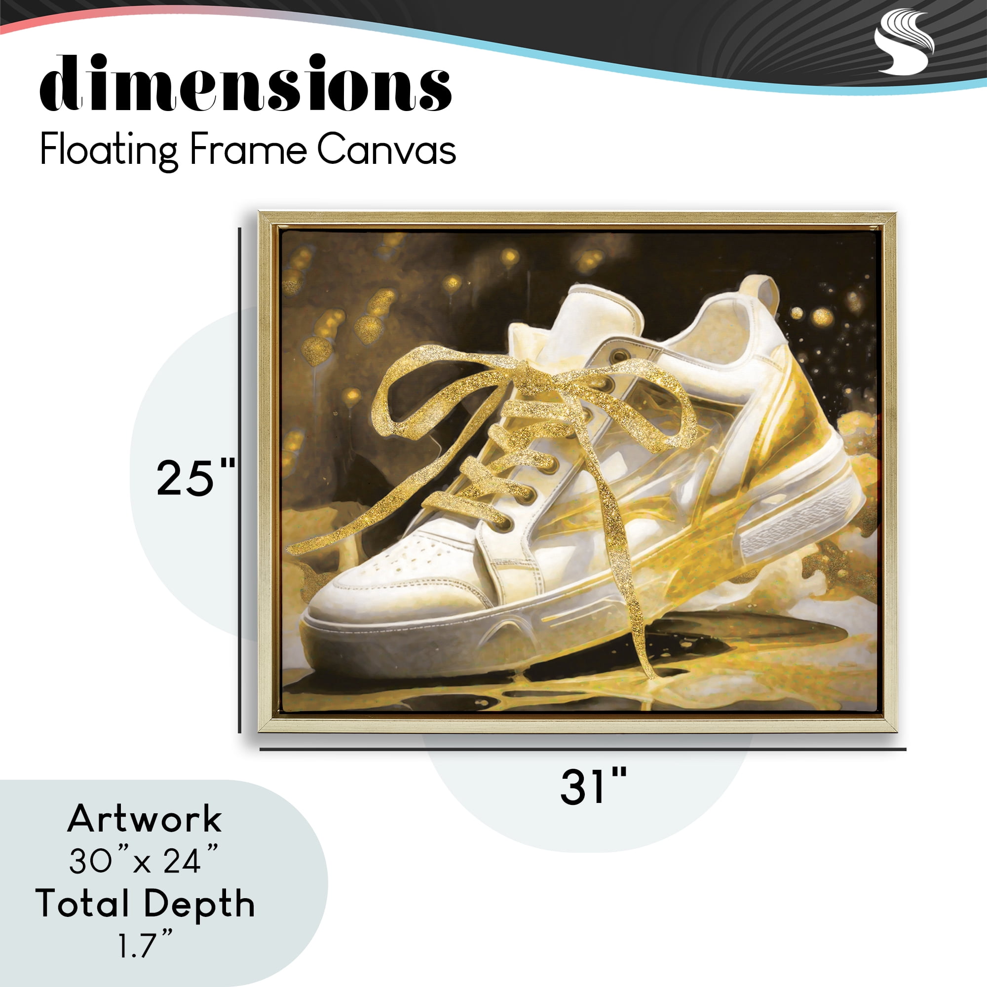 Stupell Industries Splashy Gold Sneaker Gold Framed Floater Canvas Wall Art, design by Grotto Studios