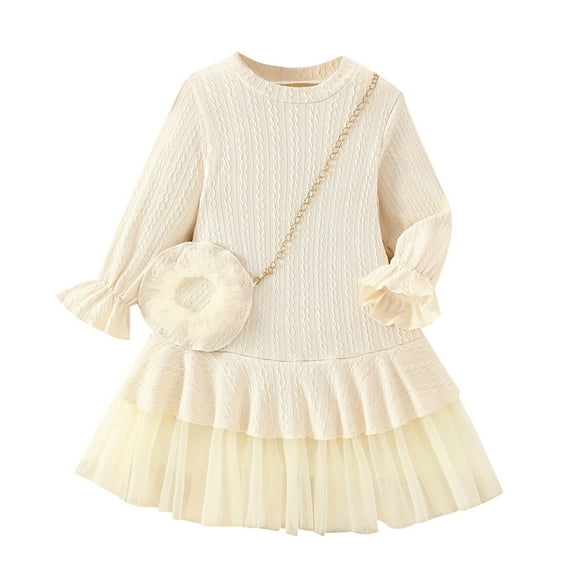 AUNVITO Girls Cotton Princess Dress Long Sleeve Round Neck with Pocket Vintage Innocent Style