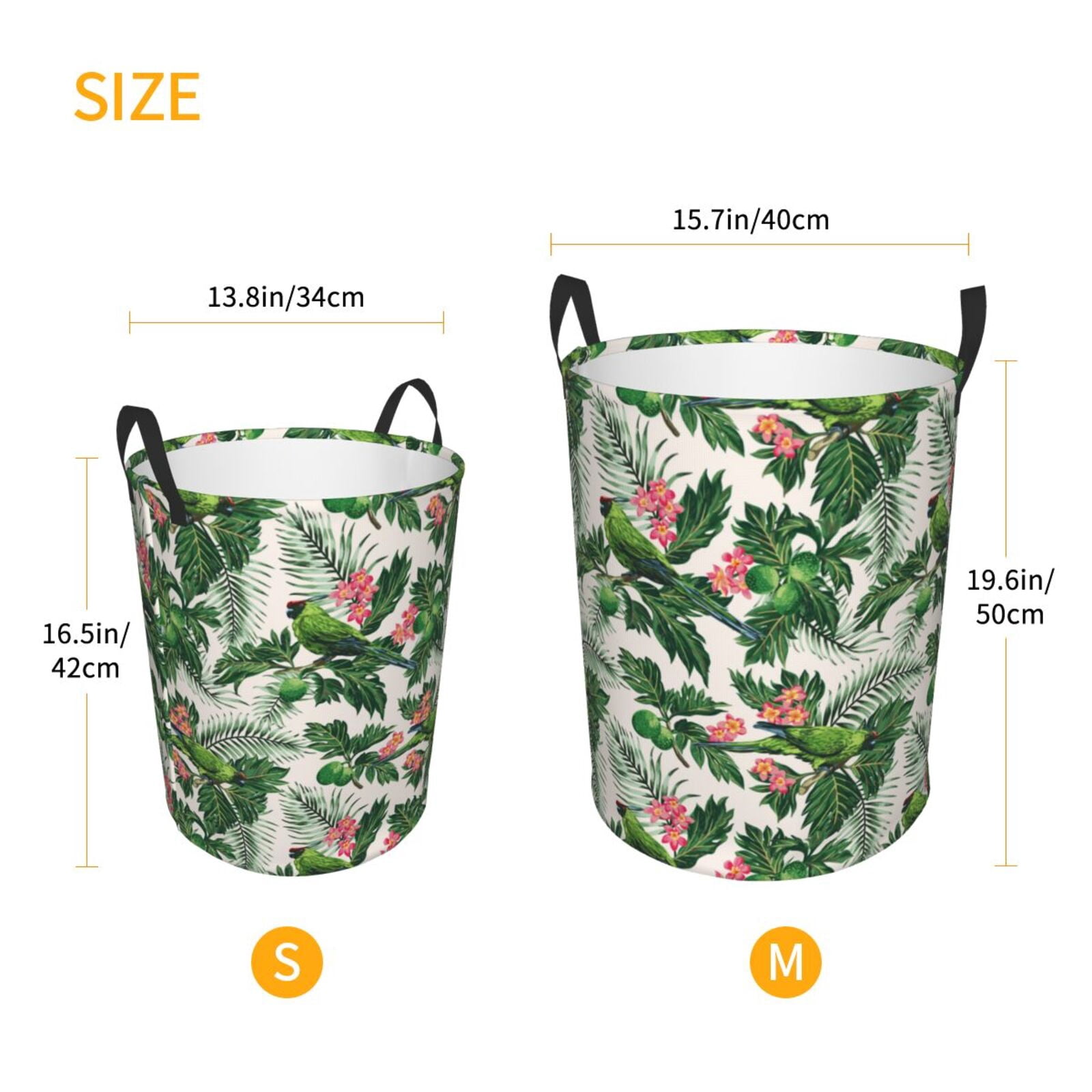 Large Laundry Basket with Handles - Cute Parrot Palm Leaf Green Kids Baby Dirty Clothes Laundry Hamper for Bedroom Aesthetic