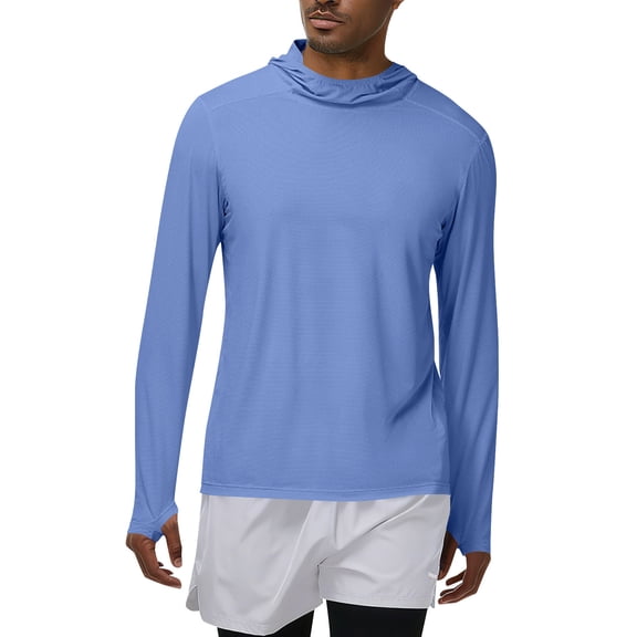 Yyeselk Men's Sun Protection Hoodie with Thumb Hole Long Sleeve Rash Guard Lightweight Breathable Performance Fishing Hiking Shirt Blue XXL