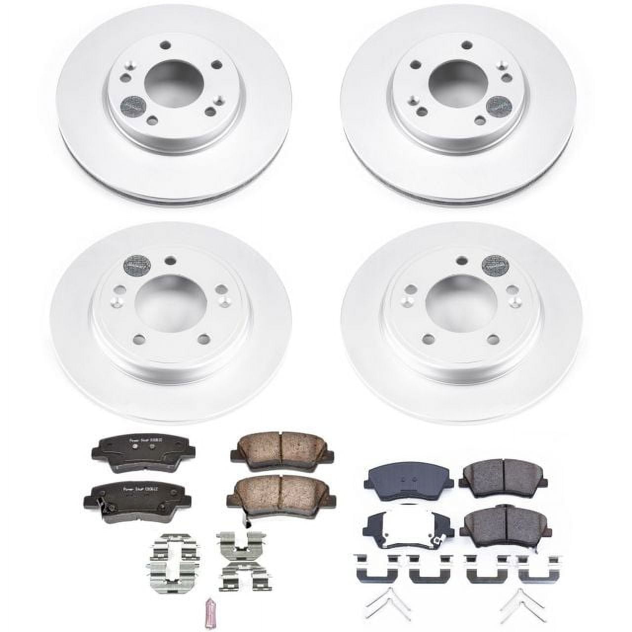 PowerStop Front and Rear Geomet Coated Brake Rotor and Pad Kit Fits: HYUNDAI KIA Select Models CRK7929