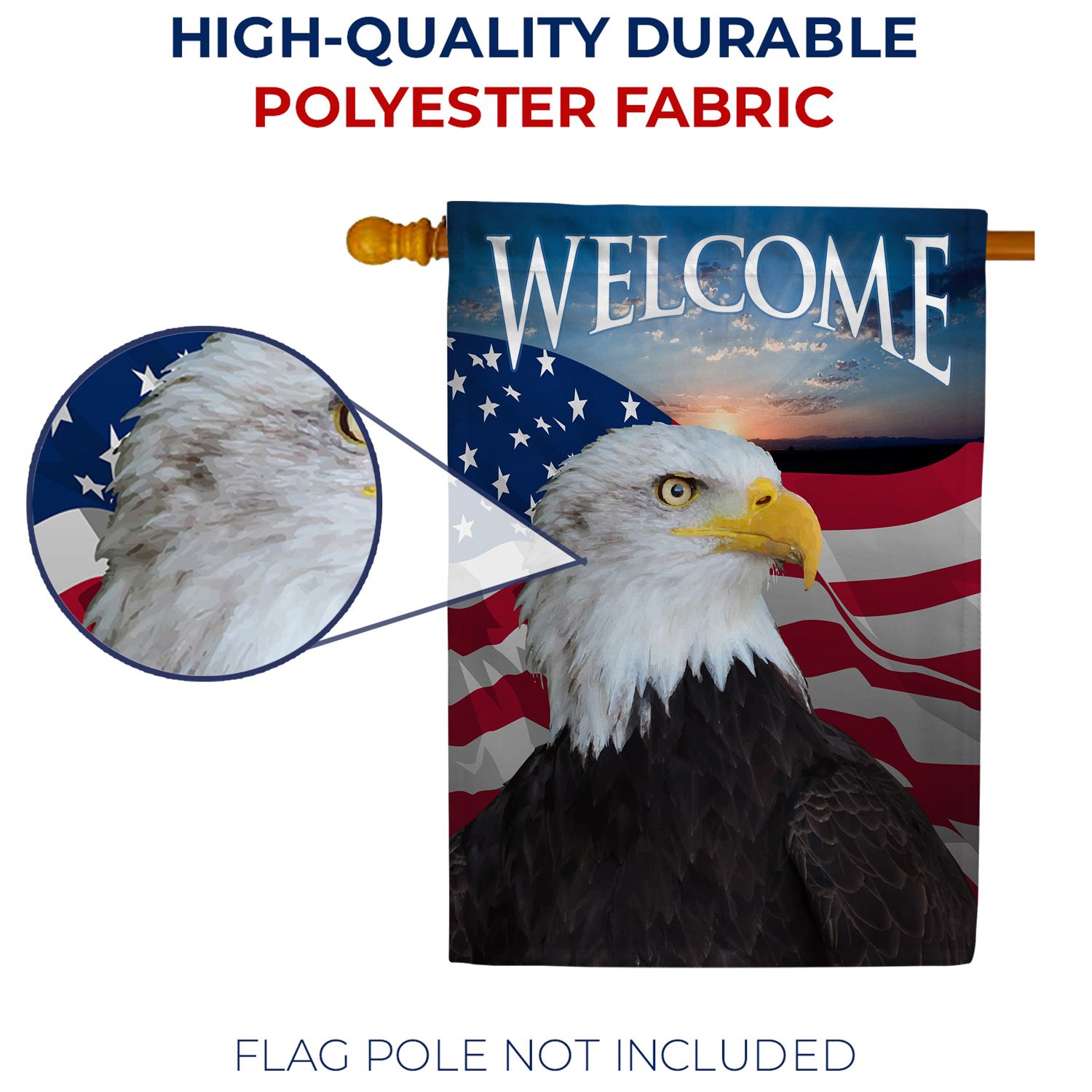 America Forever Face of Freedom Welcome House Flag, 28 x 40 inch Double Sided, Bald Eagle American Flag Welcome Patriotic 4th of July Liberty Freedom Outdoor Decor