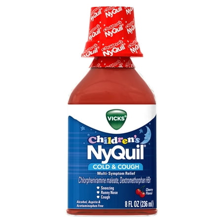 Vicks Children's NyQuil, Nighttime Cold & Cough Multi-Symptom Relief, Relieves Sneezing, Runny Nose, Cough, 8 Fl Oz, Cherry