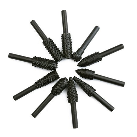 - 10-pack Alloy Steel Wood Rasp Bur Burr Bit Set 1/8