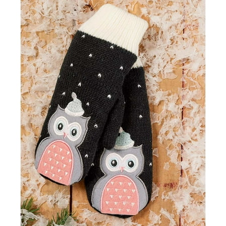 The Lakeside Collection Berber Lined Critter Mittens - Owl