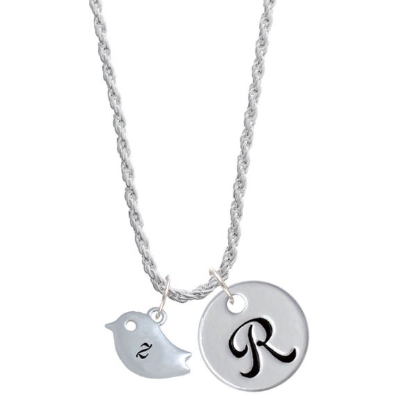 Delight Jewelry Silvertone Little Bird Initial - Z - Silvertone Script Initial Disc - R - Charm Necklace, 20"+3"