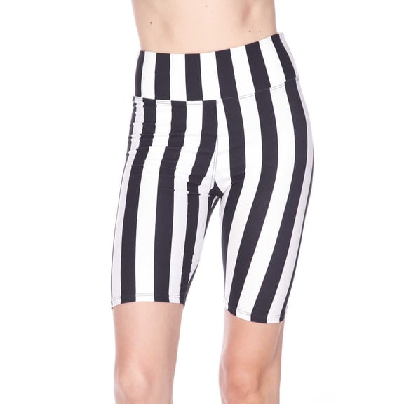 Buttery Soft Vertical Wide Stripe Plus Size Biker Shorts - 3 Inch Waist Band (One Size Plus,Black)