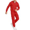 thumbnail image 2 of Girls Boys 2 Piece Sweatsuits Kids' Sweatsuit Set Solid Color Long Sleeve Zip Up Hooded Sweatshirt & Cargo Sweatpants Set,Red,90, 2 of 7