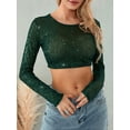 thumbnail image 6 of Douhoow Women Sequins Long Sleeve Cropped Tops Sparkle Glitter Short Tops Clubwear, 6 of 8