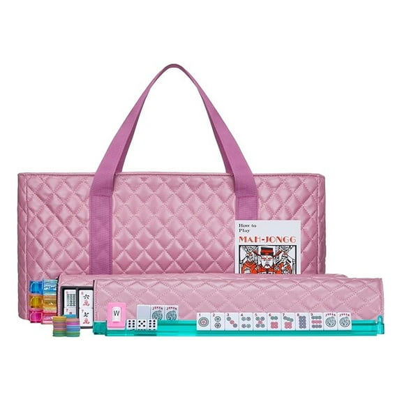 American Mahjong Set,Mahjong Tiles Set, Pink PU Carrying Bag,166 Premium Tiles,4 All-in-One Rack/Pushers,Western Mahjong with English Manual(Ma Jong,Mah-Jongg, Majiang)