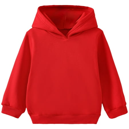 yocbz Toddler Baby Fleece Pullover Hoodie Cute Sweatshirts Boys Girls Cotton Solid Tops Fall Outwear Coat Red 5-6 Years