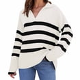 thumbnail image 6 of XFLWAM Women's Fall Winter Sweaters Lapel V Neck Long Sleeve Striped Chunky Knit Oversized Pullover Sweater Jumper Tops XXL, 6 of 8