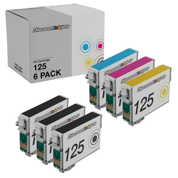 DI Ink Cartridge Replacements for Epson 125 (Combo Set, 6 pack) Compatible with Stylus: NX420, NX230, NX130, NX625, NX125, NX127, and NX530