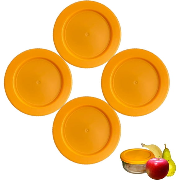 shiyou-Klareware 2 Cup Round Plastic Food Storage Replacement Lids Covers for Klareware Anchor Hocking and Pyrex Glass Bowls (Container not Included) (Orange) (4 Pack)