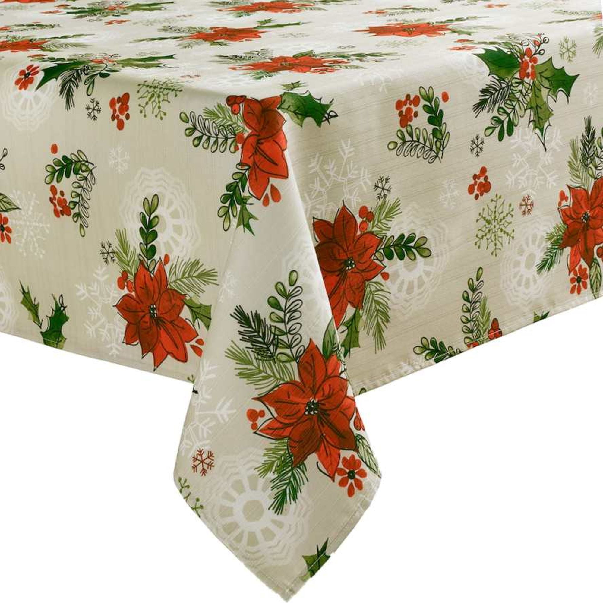 St Nicholas Square Botanical Poinsettia Holly Tablecloth, 60x120 Ob ...