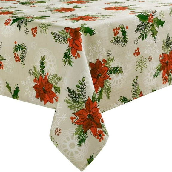 St Nicholas Square Botanical Poinsettia Holly Tablecloth, 60x84 Ob Table Cloth