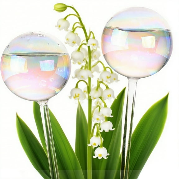 [2 PCS] Light Iridescent Clear Glass Self-Watering Bulbs System, Rainbow Gradient Color Automatic Plant Watering Globes
