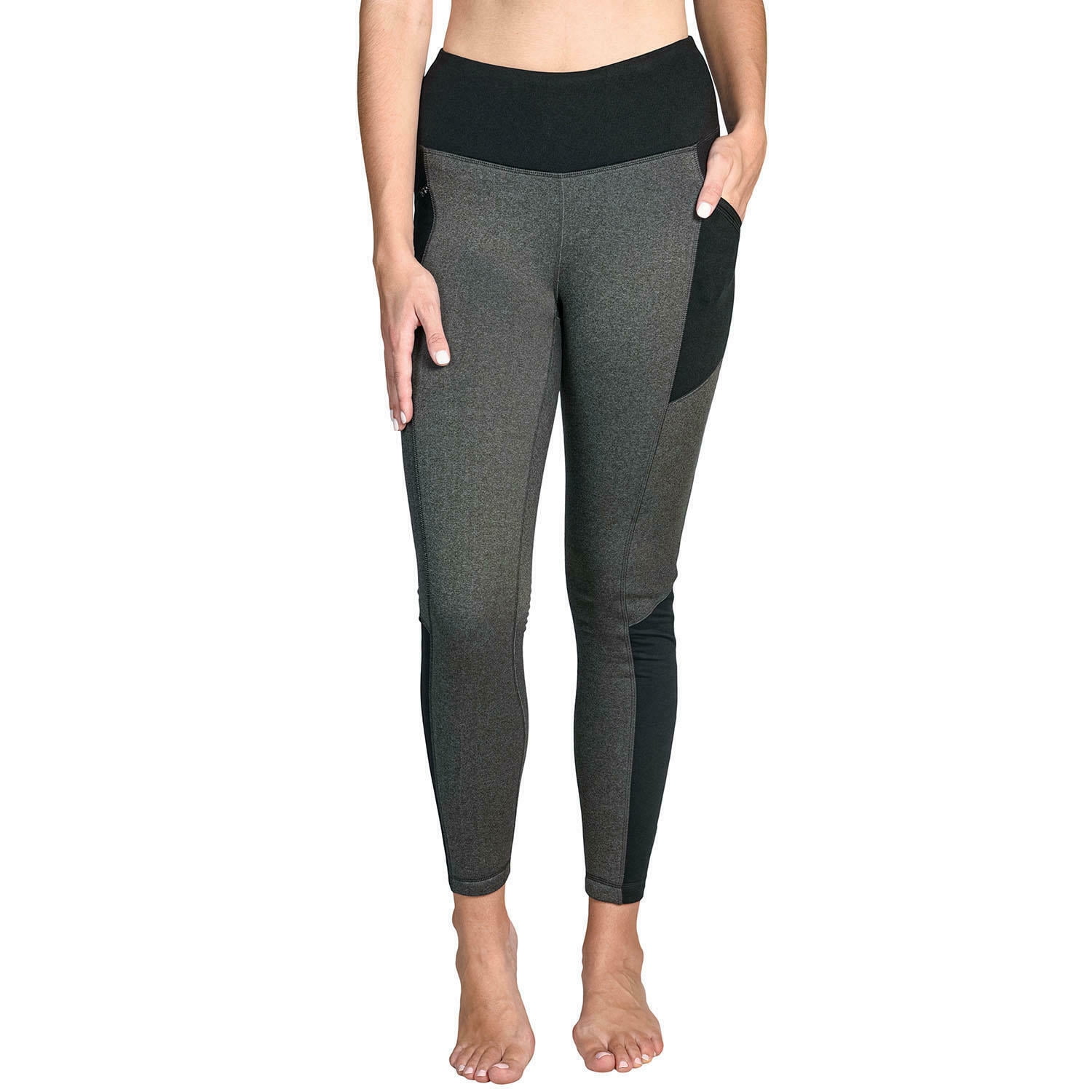 Active Life Women's Zip Pocket High Rise Warm Fleece Lined Leggings (Black  Heather Grey, L)