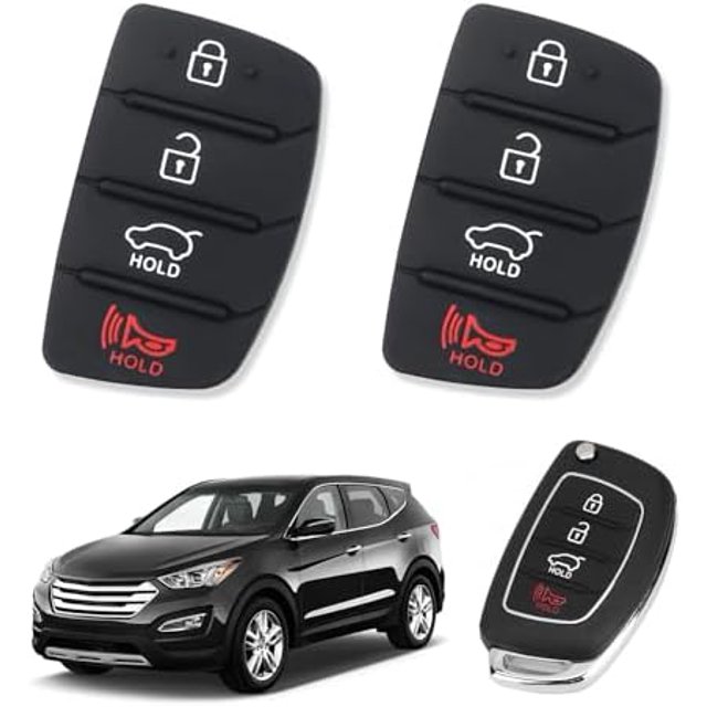 2PCS Car Key Fob Button Pad Replacement,Rubber Key Fob Cover 4 Button Pads Compatible with Hyundai Tucson Sonata Fe Sport Black Black Black