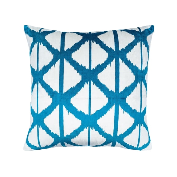 Lagoon Blue Silk Velvet Ikat Pillow, 20" X 20"