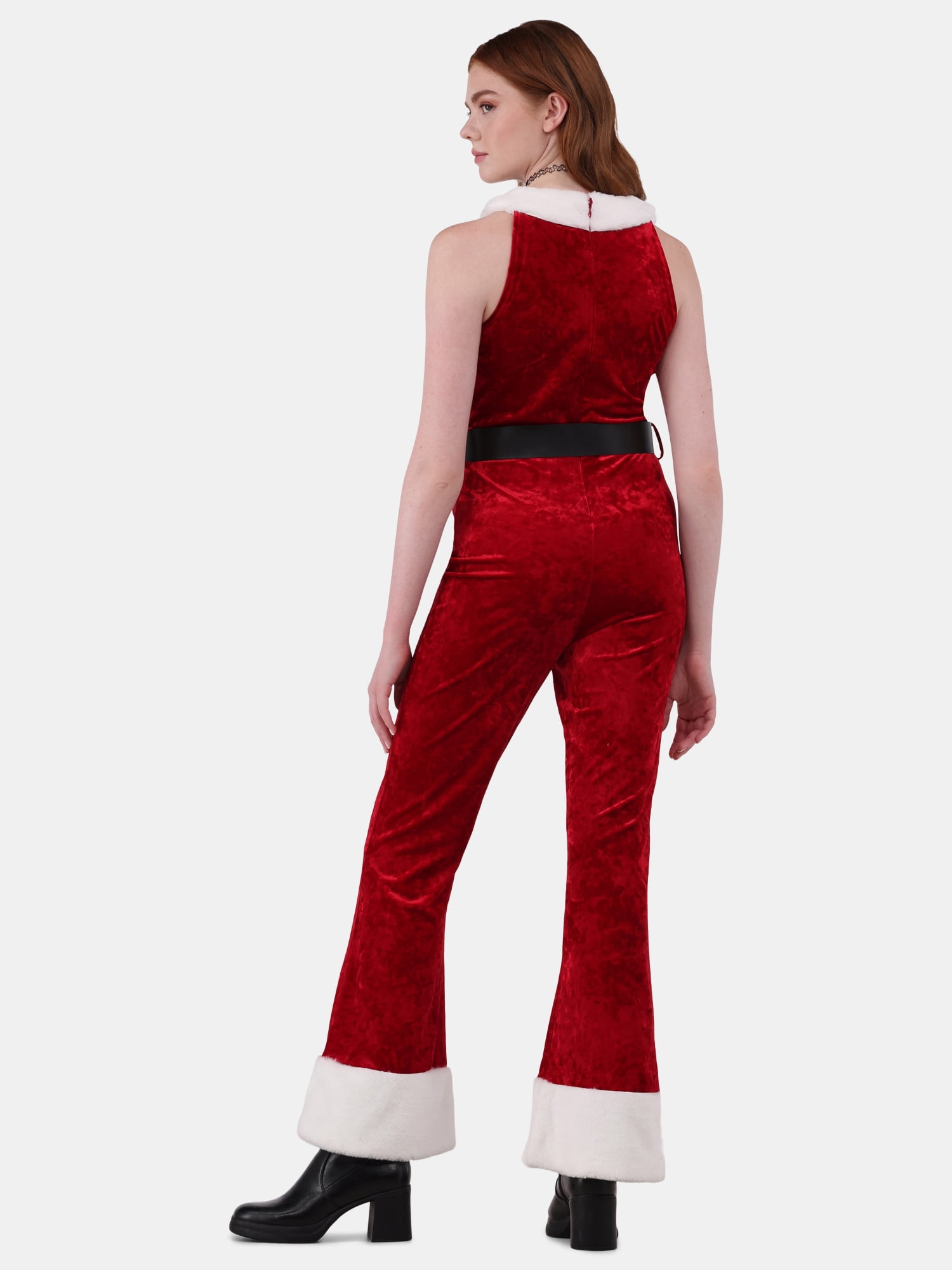 No Boundaries Sleeveless V-Neck Santa Jumpsuit, Women's