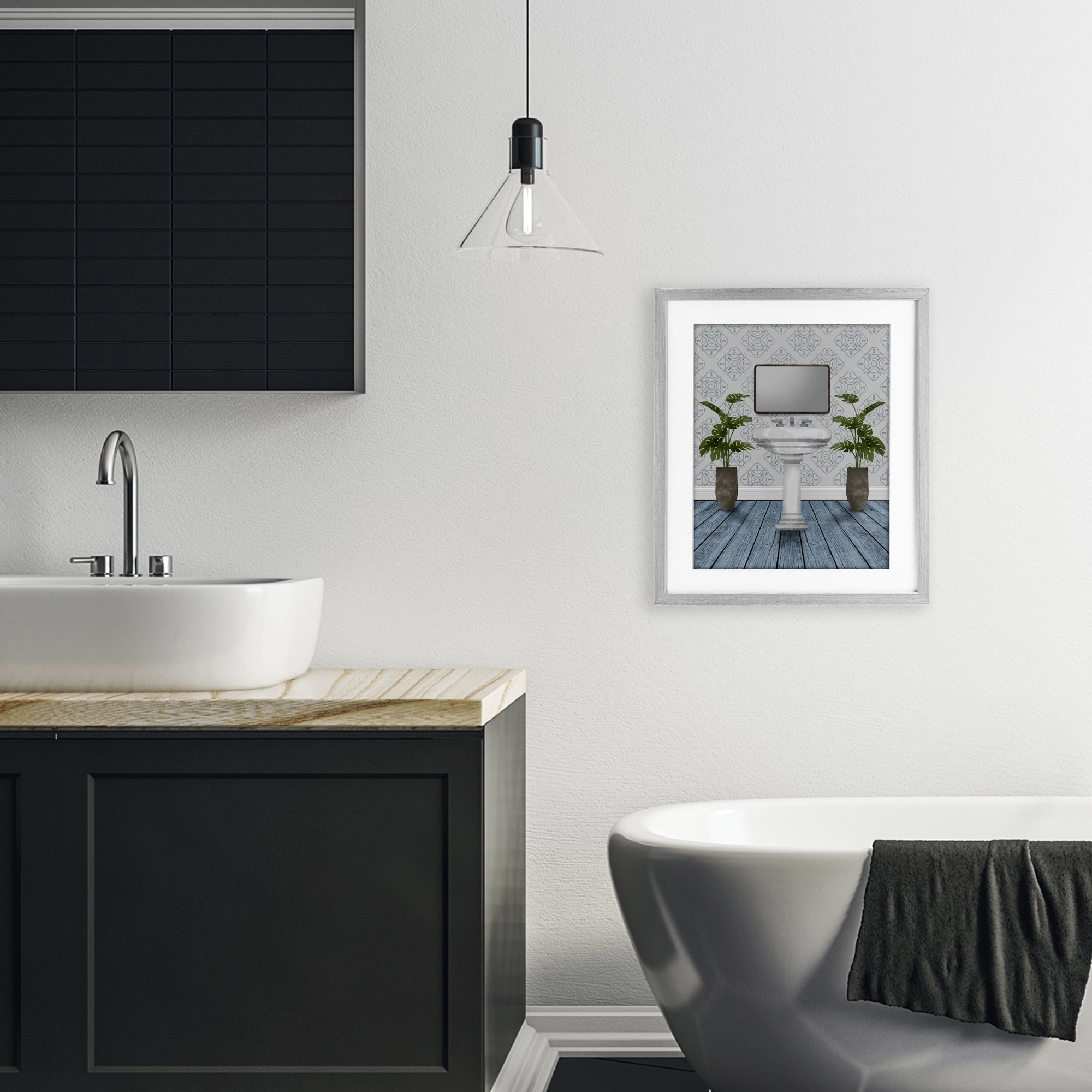 Stupell Industries Restful Wash Plants & Sink Gray Framed Print Under Glass, design by Marcus Prime