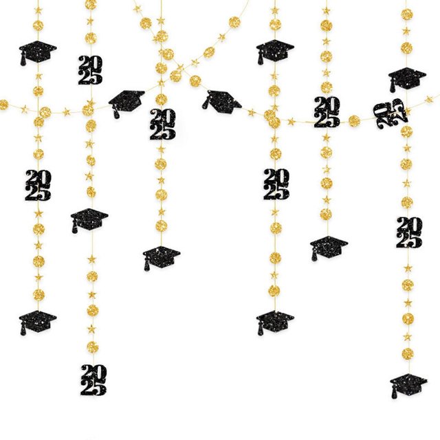 Graduation Hanging Garlands 2025 Glittering Paper Theme For Commencement Photo Backdrop Decoration