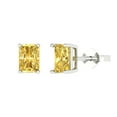 thumbnail image 2 of 2.0 Ct Emerald Cut Studs Yellow Crystal 14K White Solid Gold Everyday Dainty Earrings Push Back, 2 of 7
