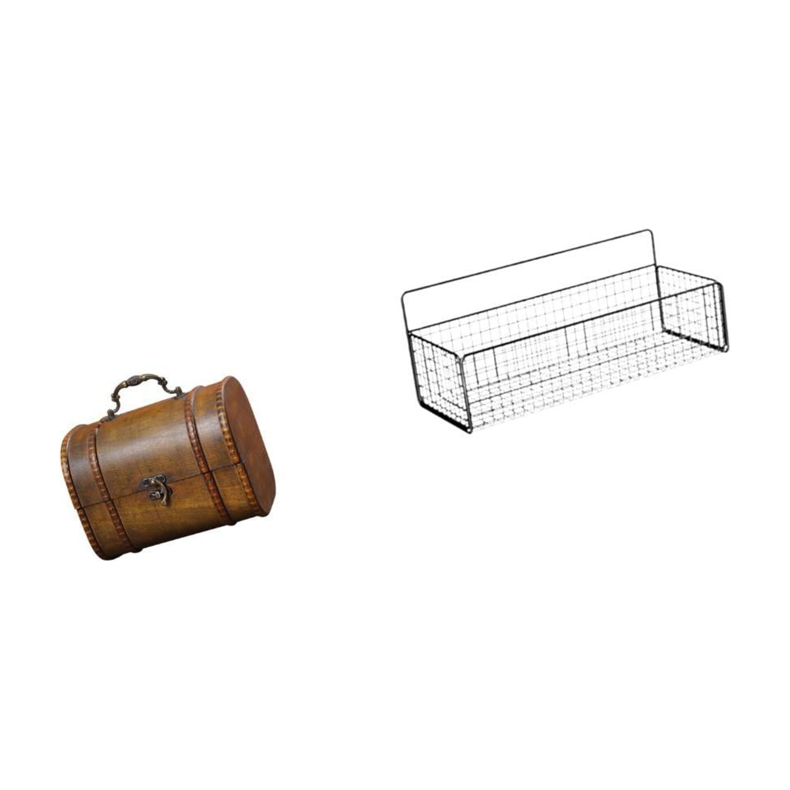 Jewelry Organizer Case Wooden Storage Basket Wire Hanging Basket Rustic Material Dresser Kitchen Bathroom Use
