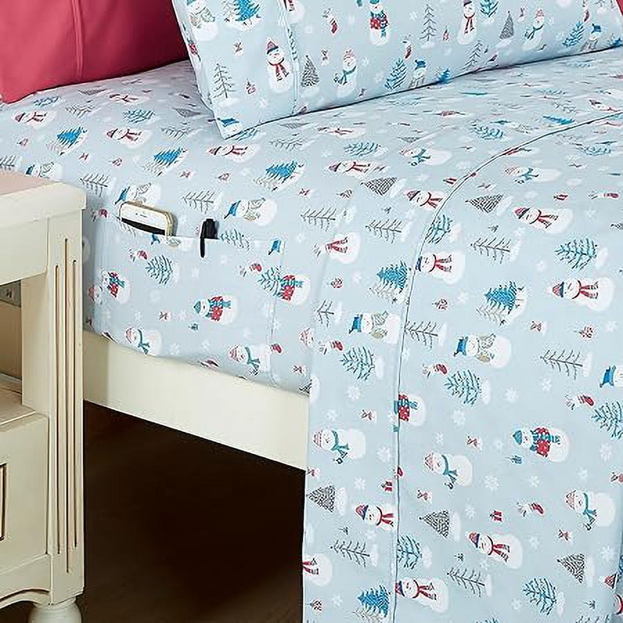 Elegant Comfort Soft 6-Piece Bed Sheets Set High-Quality Microfiber, Wrinkle & Fade Resistant, Holiday Pattern, Twin, Silver Snowman