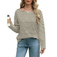 thumbnail image 4 of Rdhnmea Womens Fall Casual Tops Striped Long Sleeve Boat Neck T-Shirts, 4 of 6