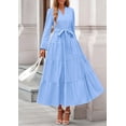 thumbnail image 4 of Vestido Maxi PRETTYGARDEN con Cuello en V, Manga Larga y Cinturón Talla M, 4 of 8