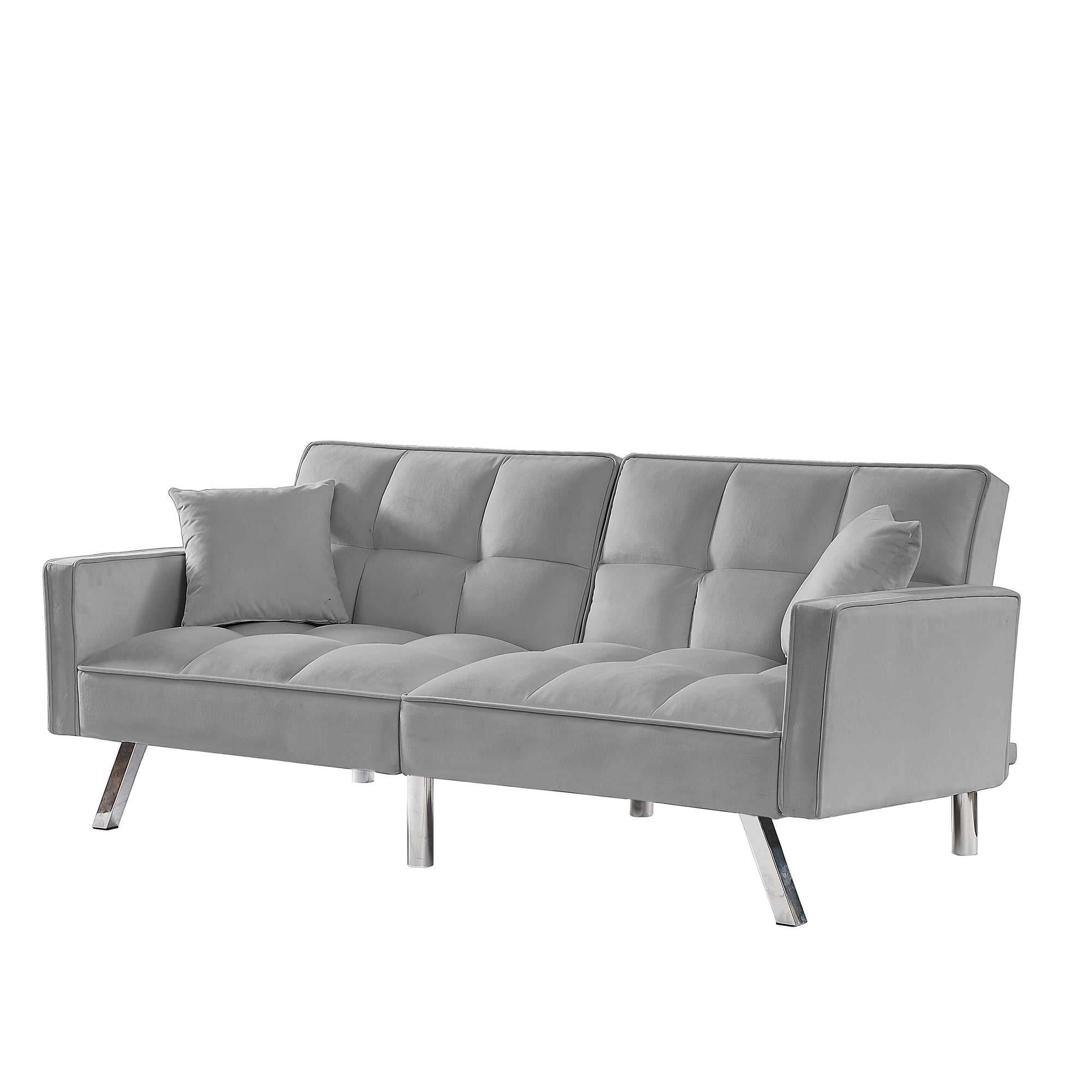 Kepooman Modern Convertible Velvet Futon Couch with 2 Pillows for Office Living Room Bedroom, Gray Kepooman Modern Convertible Velvet Futon Couch with 2 Pillows for Office Living Room Bedroom, Gray