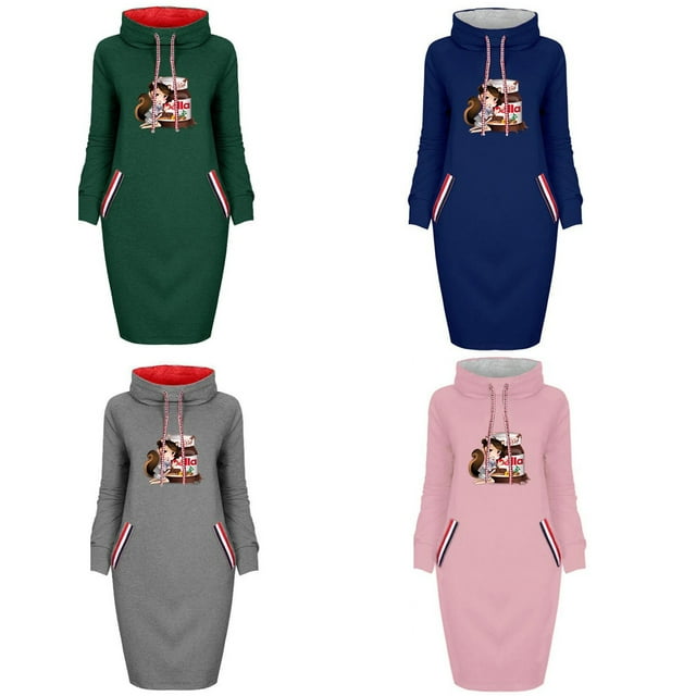 REDHOTYPE Grande Taille Mignon Écureuil Imprimer les Femmes Manches Longues Midi Skinny Robe Floral Imprimer Dessin Animé Famille Dîner Robe