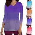 thumbnail image 5 of Xfvqtps Scrub Tops for Women Gradient Soft V-Neck 3/4 Sleeve Scrubs Comfortable Nursing Uniforms New Fashion Casual Printed T-shirt Nursing Clothes Top Working Uniforms with Pockets Blue, 5 of 5