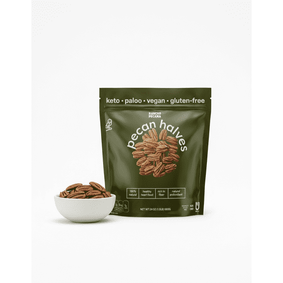 Rancho Pecana Premium Natural Pecan Halves 1.5 LB (24 Oz), Crispy Naturally Gluten-Free Pecan Nuts, Non-GMO, Grain-Free and Naturally Heart Healthy Pecans, Carefully Shelled