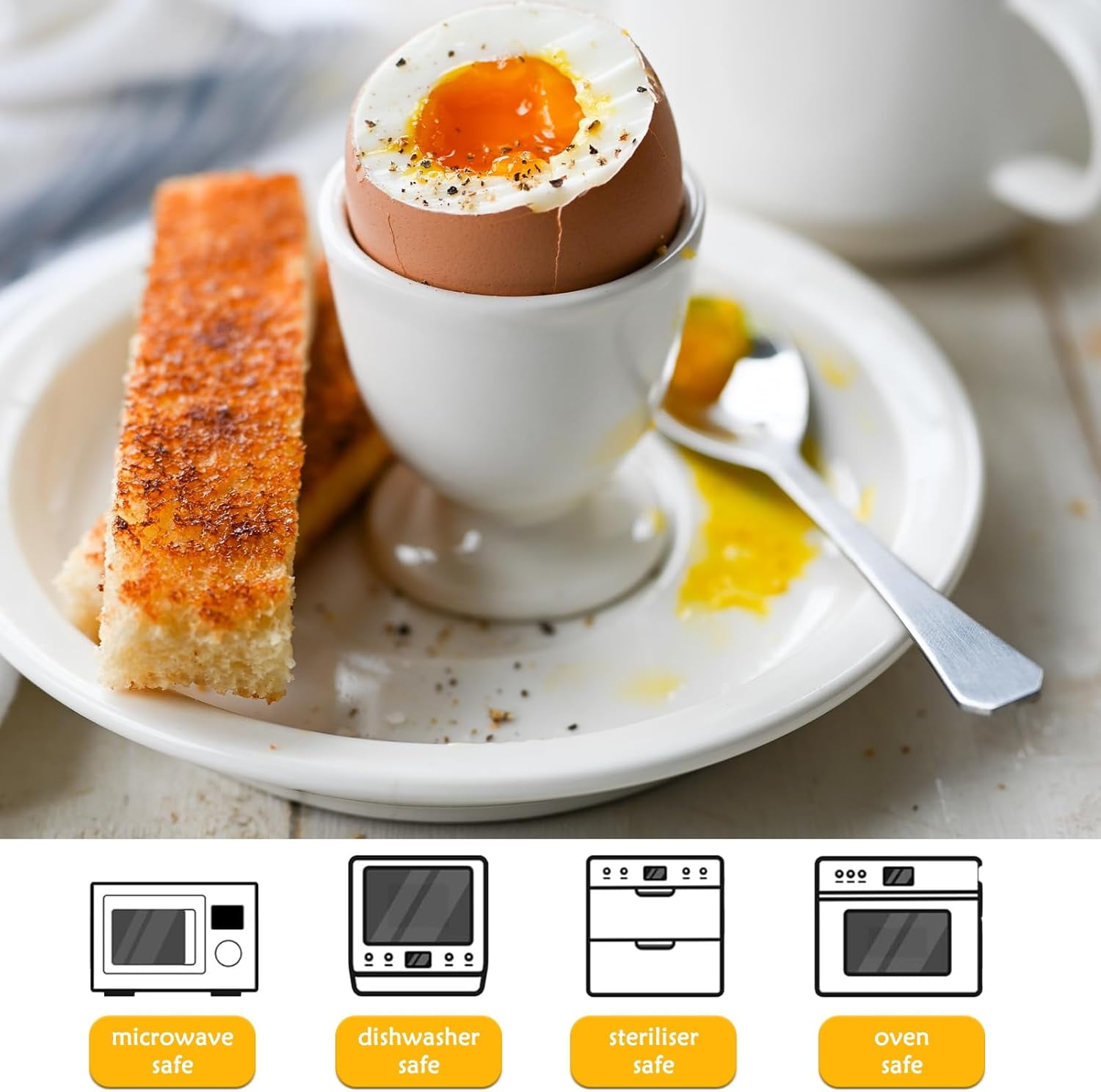 Egg Holder for Boiled Eggs, Porcelain Egg Cups for Soft Boiled Eggs, White
