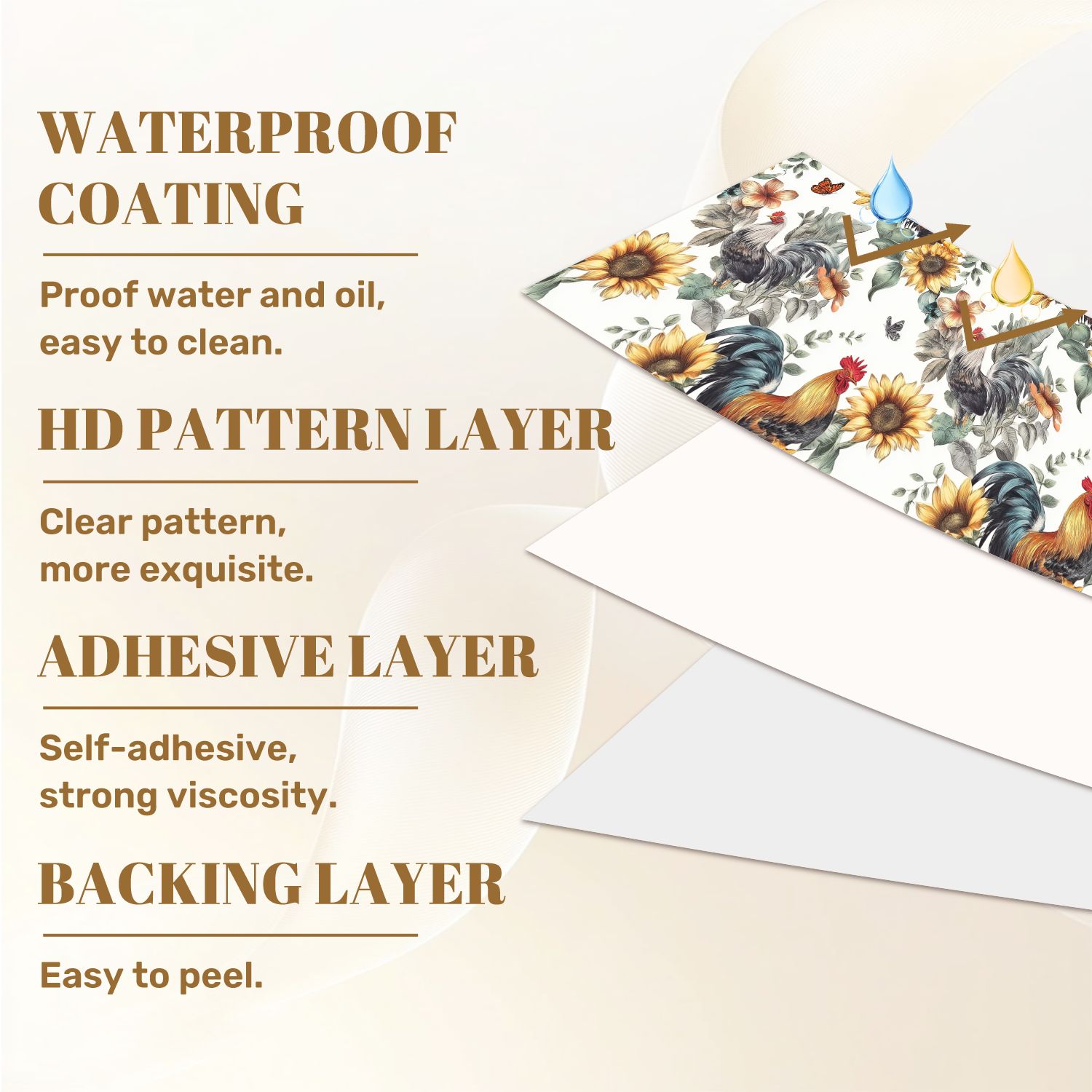 Peel and Stick Wallpaper 17.7in x 9.8ft Farmhouse Rooster Sunflower Floral Contact Paper Vinyl Self-Adhesive Removable Wall Paper for Bedroom DIY Home Decor Renter Friendly