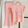thumbnail image 2 of UAYOTSE Girls Summer Two Piece Set with Ruffled Sleeve Vest and Flared Pants Cartoon Print Breathable Cotton Childrens Clothing,Sizes 18-24 Months, 2 of 6