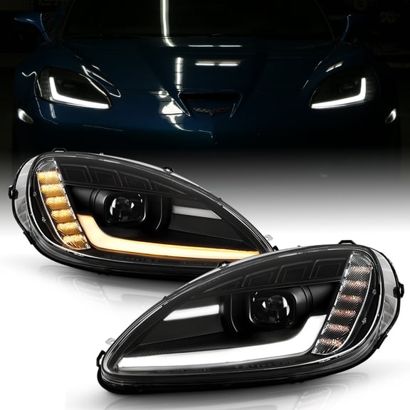 2005-2013 Chevy Corvette C6 Black LED Sequential SwitchBack Projector Headlights