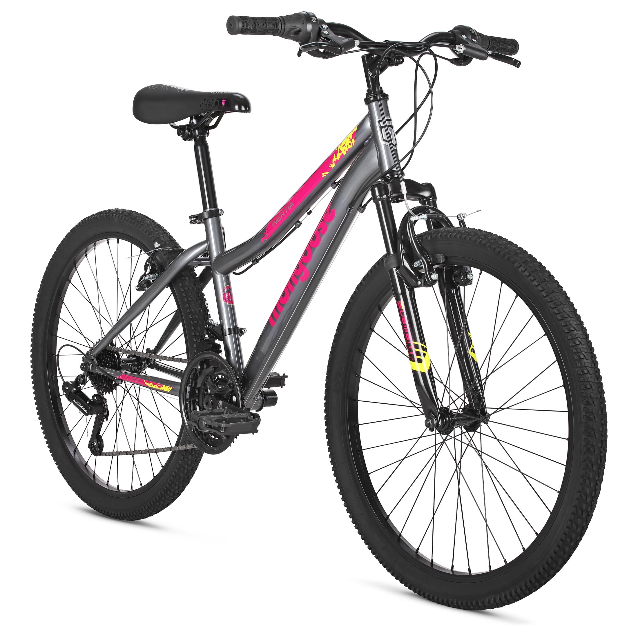 Mongoose Inertia Kids Mountain Bike, 24-Inch Wheels, 21 Speeds, Grey