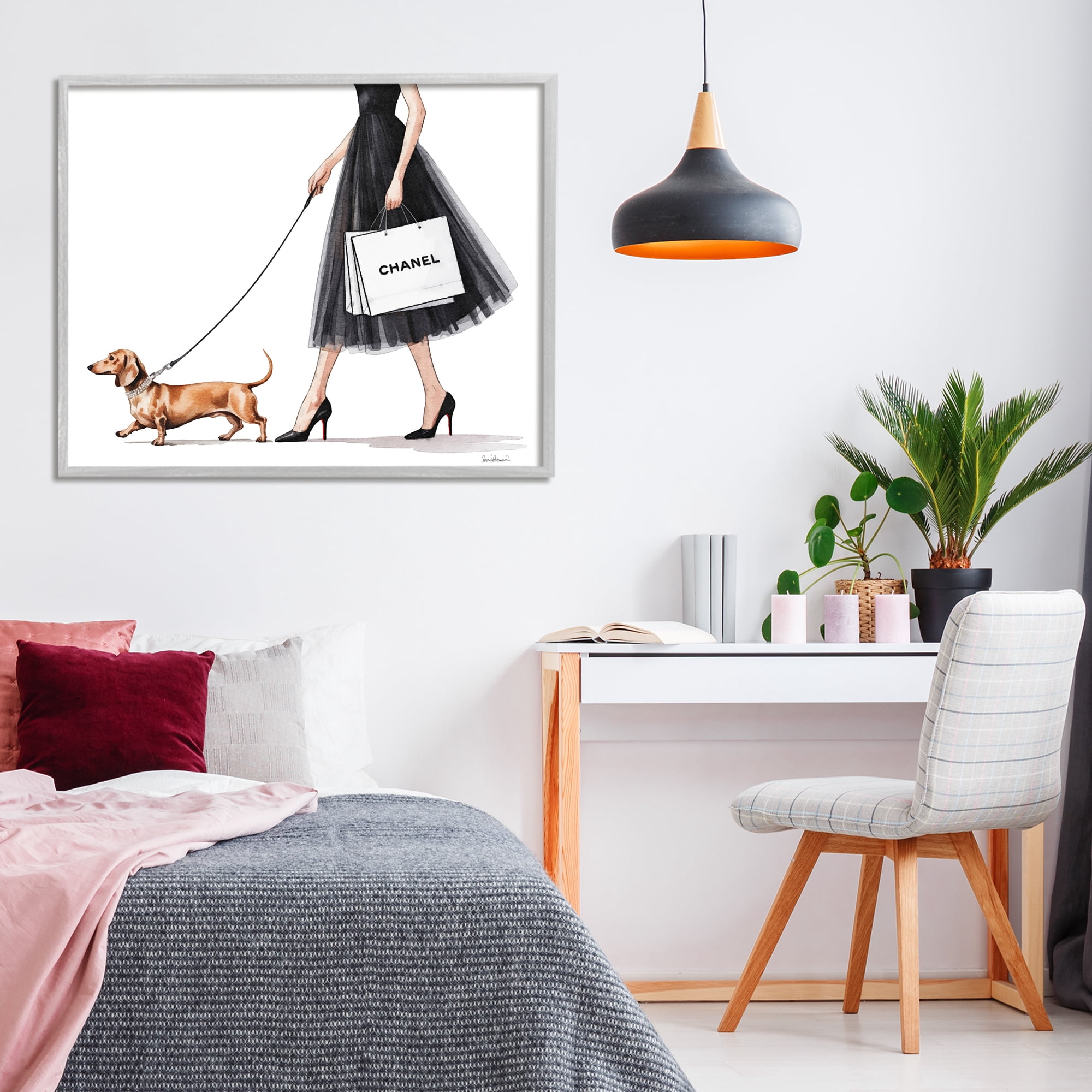 Stupell Industries Glam Dog Walking Gray Framed Giclee Art, design by Amanda Greenwood