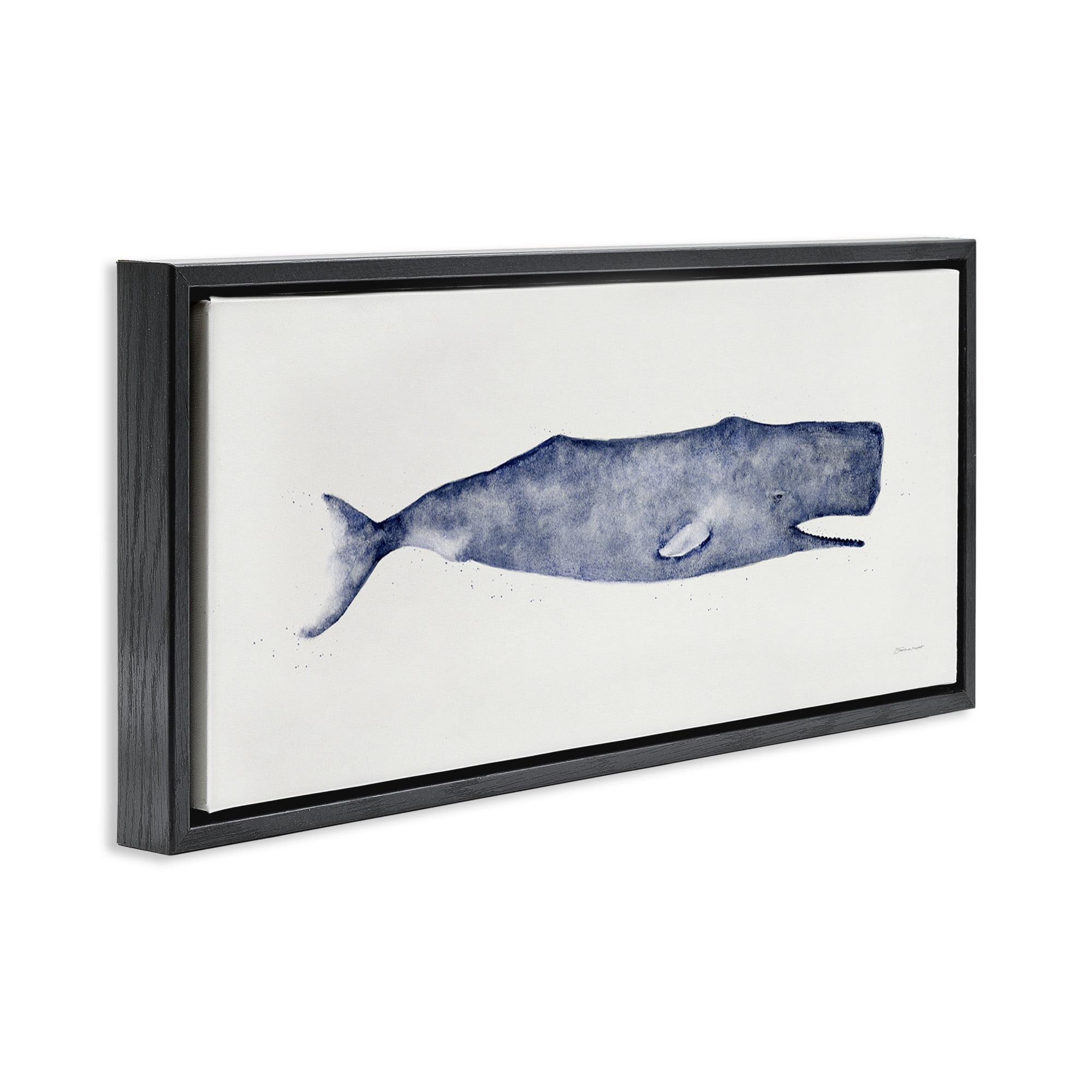 Stupell Industries Classic Whale Watercolor Illustration Animals & Insects Painting Black Floater Framed Canvas Art Print Wall Art, 25 x 11