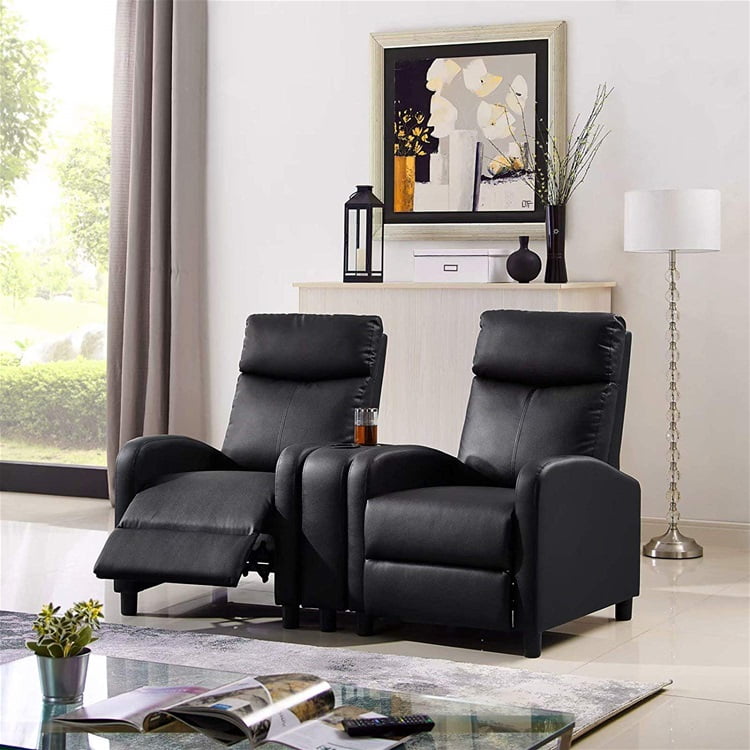 Loveseat Recliner Chair W Built In Cup Holders Console Black Sectional Home Theater Seating Padded Seat Walmart Com Walmart Com