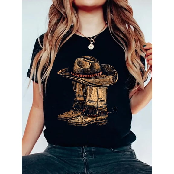 Howdy Cowboy T-Shirt Graphic Tee summer Tops For Women Round Neck Fashion Cotton shirts