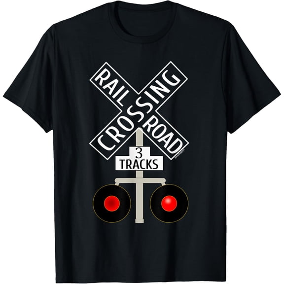Train Railroad Crossing Lights tracks road sign T-shirt