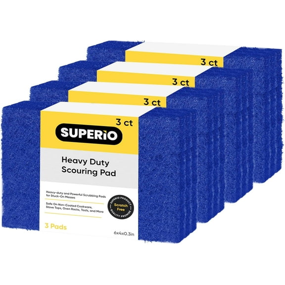 Scouring Pad Non-Scratching Scrubber Non-Scratch Cleaning Scrub Pads Heavy Duty Scouring Pad Reusable Kitchen Scrubbing Pad Pack of 12 Blue, by Superio