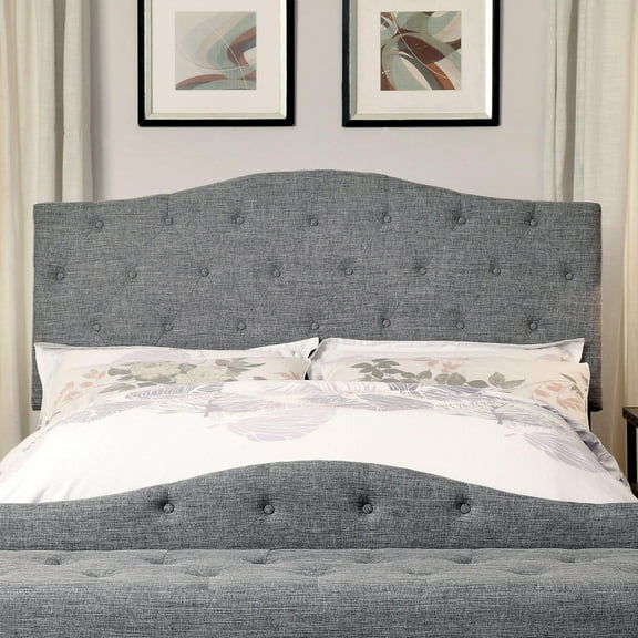 Kiff Button Tufted Fabric Full/Queen Headboard, Gray