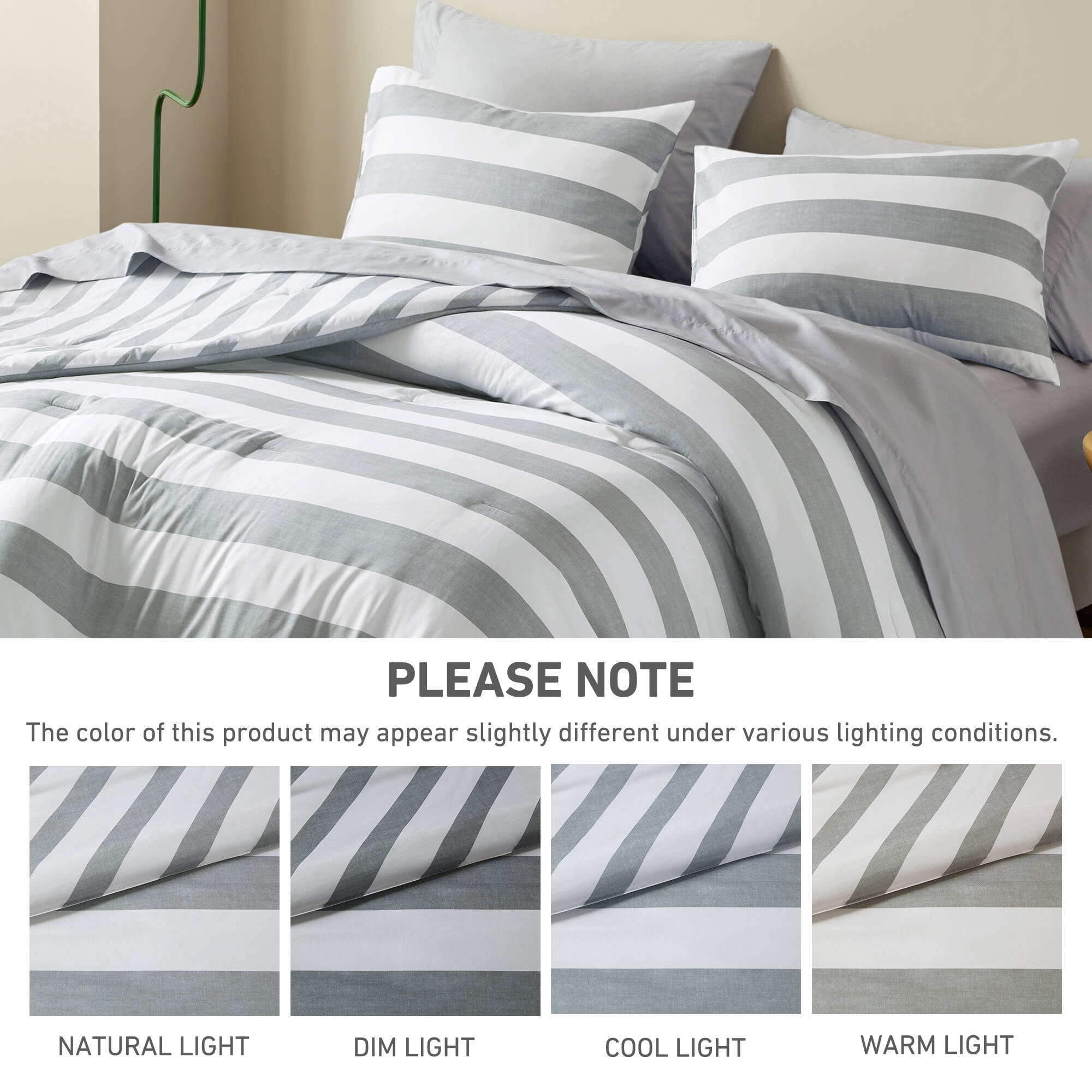 Regency Heights Essential Full Size Comforter Sets, 7-Piece Bed in a Bag Full, Reversible Striped Comforter Bed Set with Sheets, Grey