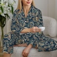 thumbnail image 6 of Saiise Indian Paisley 2 Print Women Soft Pajama Sets,Long Sleeve Sleepwear Button Up 2-Piece Pjs Lounge Sets-Medium, 6 of 7